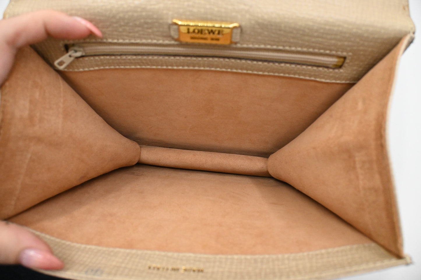 Loewe Top Handle Handbag in Beige Leather