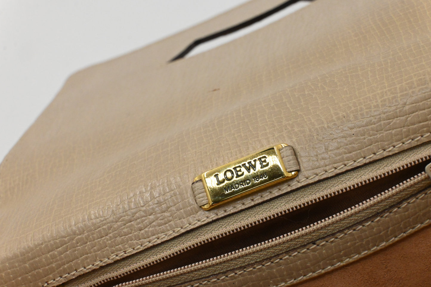 Loewe Top Handle Handbag in Beige Leather