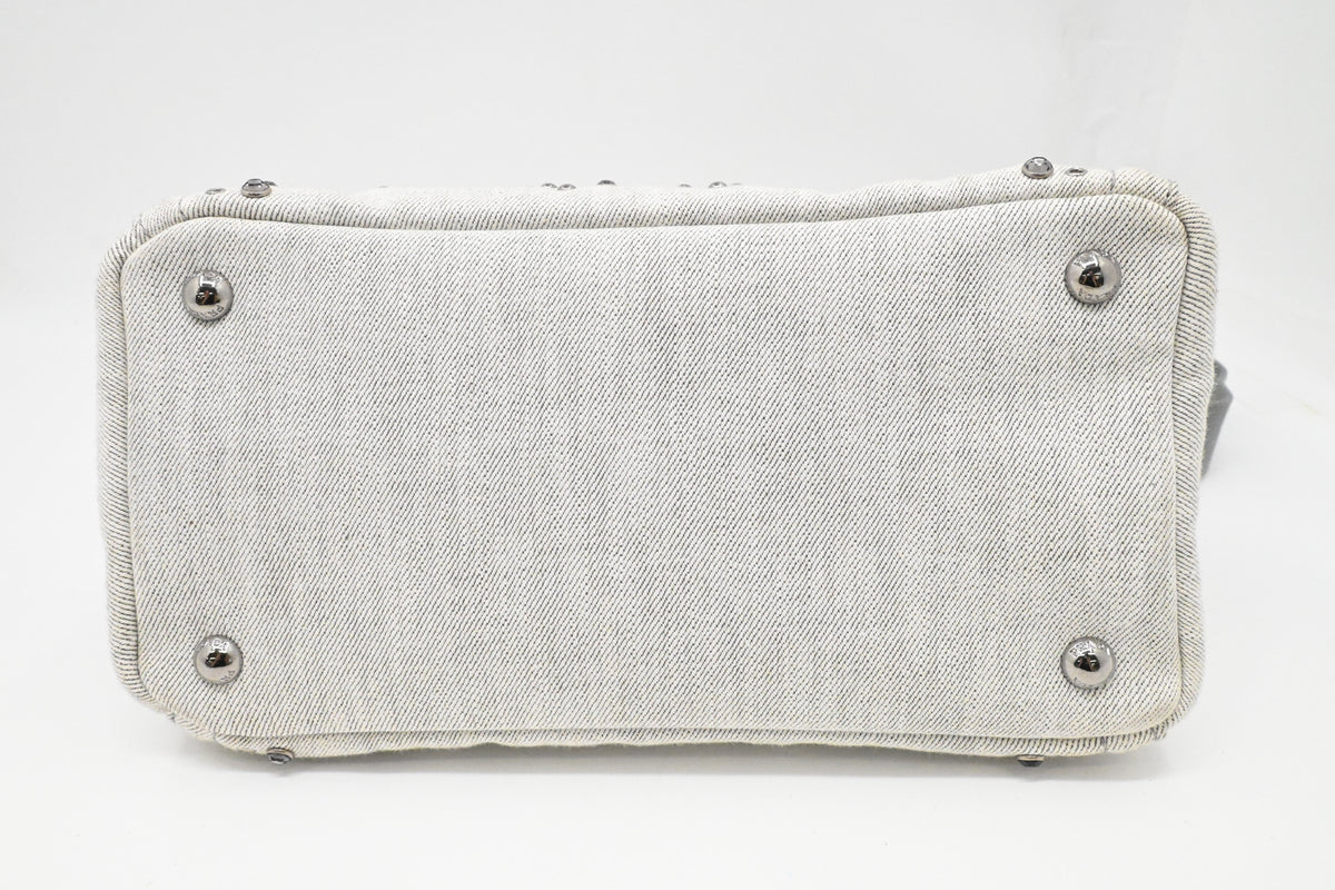 Prada Small Bijoux Canapa in White Studded Denim
