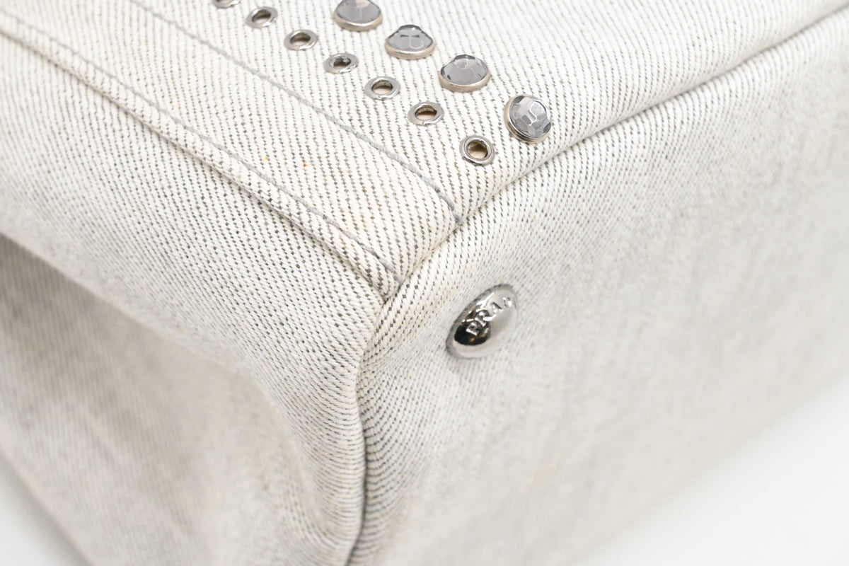 Prada Small Bijoux Canapa in White Studded Denim