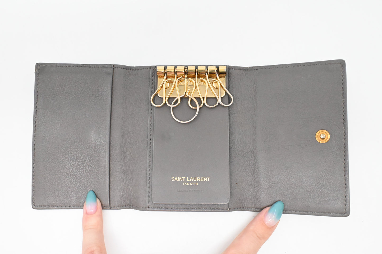 YSL Saint Laurent Key Case 6 in Gray Leather