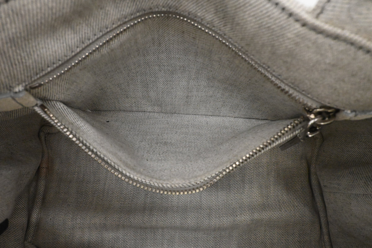 Prada Small Bijoux Canapa in White Studded Denim