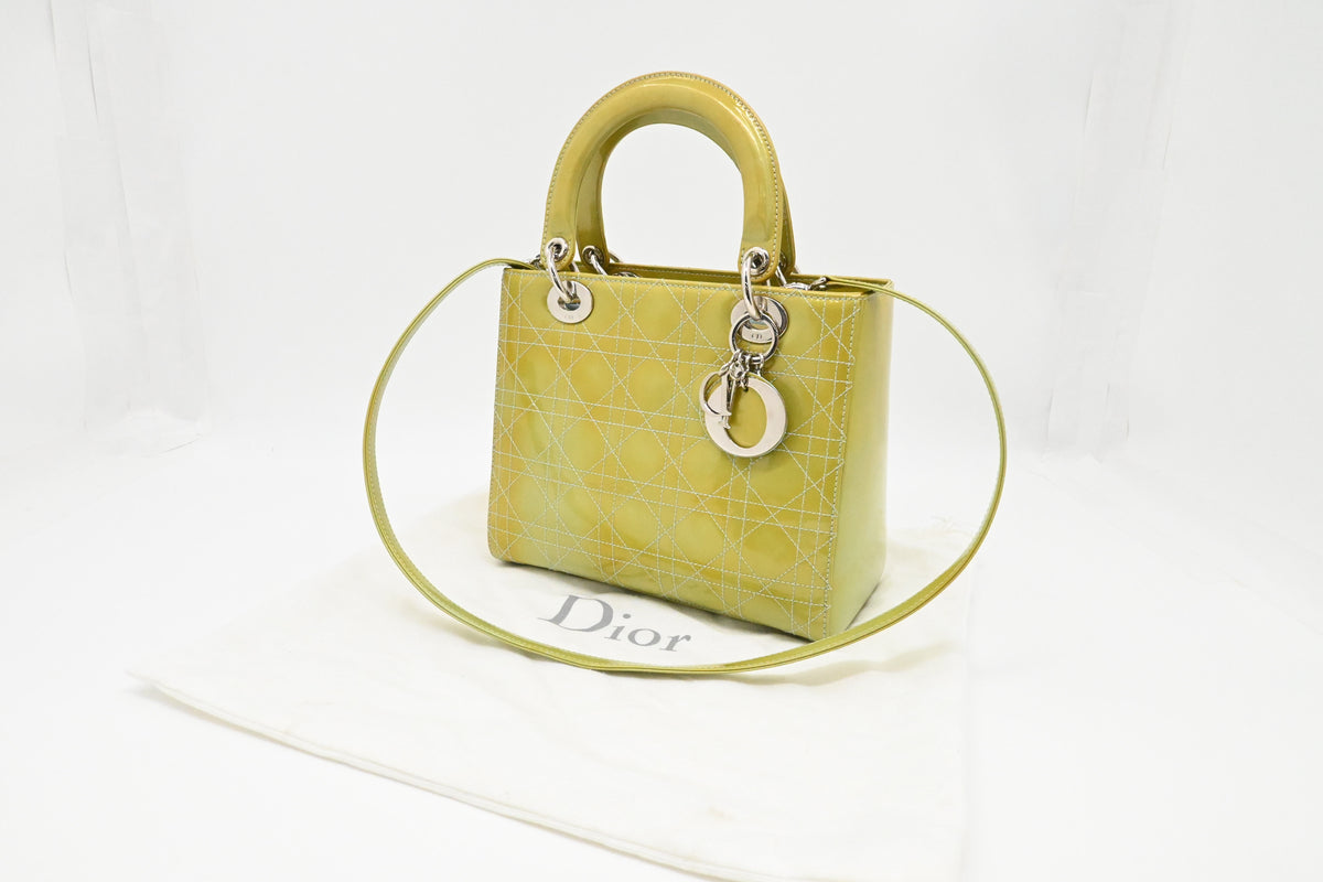 Dior Medium Lady Dior in Green Cannage Patent Leather