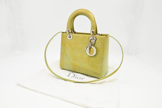 Dior Medium Lady Dior in Green Cannage Patent Leather