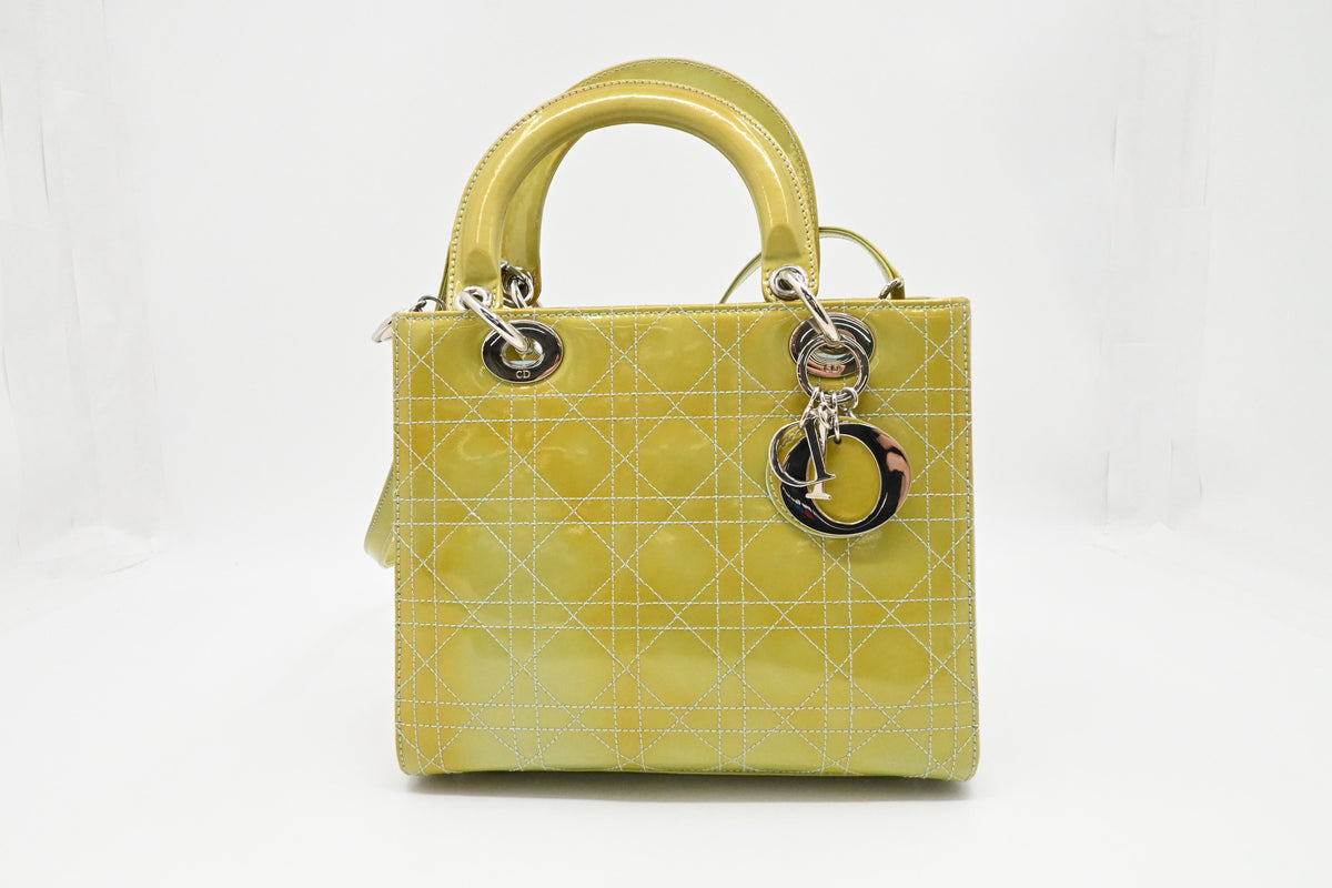 Dior Medium Lady Dior in Green Cannage Patent Leather