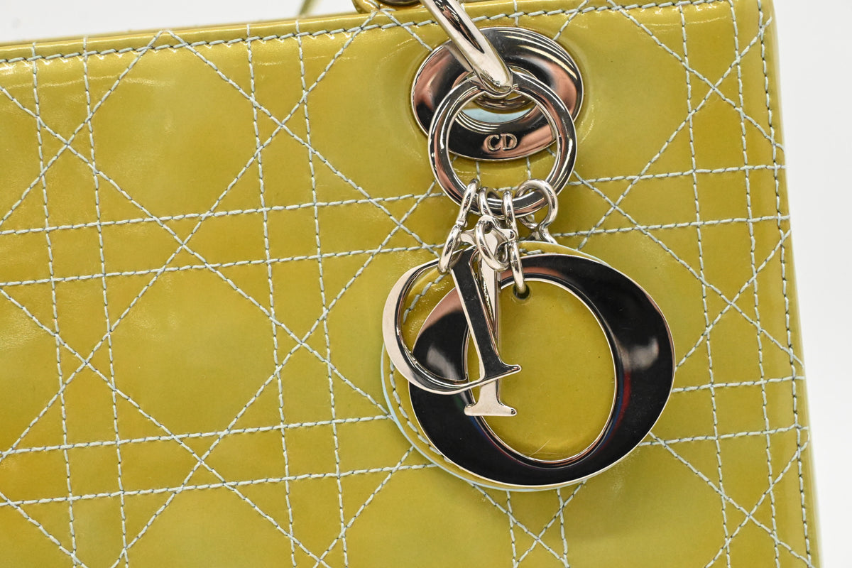 Dior Medium Lady Dior in Green Cannage Patent Leather
