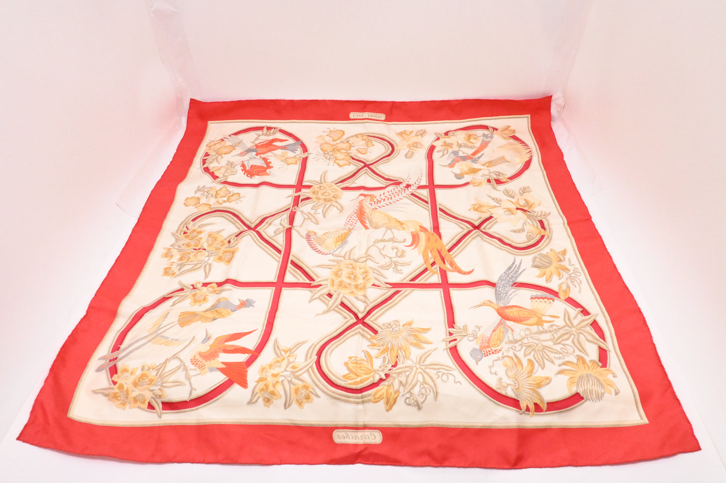 Hermes 'Caraibes' Carre 90 in Light Red Silk