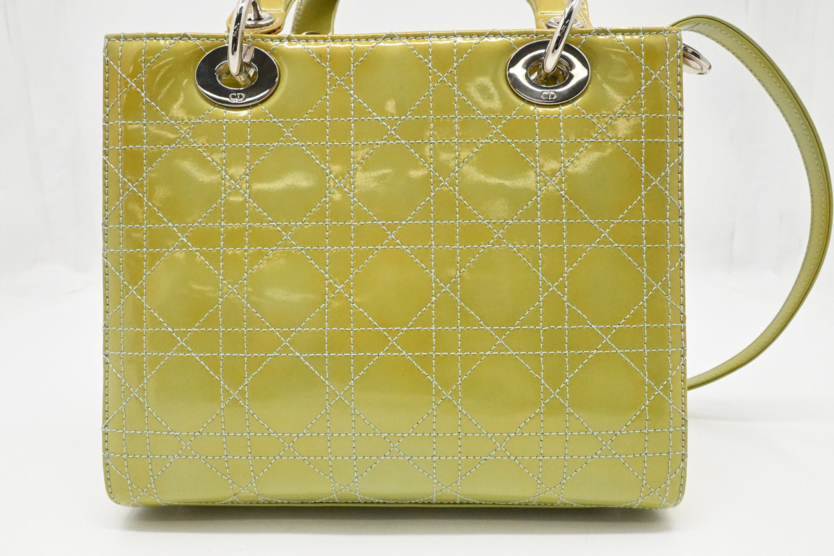 Dior Medium Lady Dior in Green Cannage Patent Leather