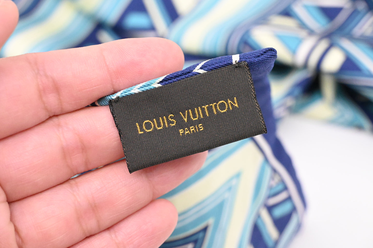 Louis Vuitton Scarf in Blue Chevron Silk