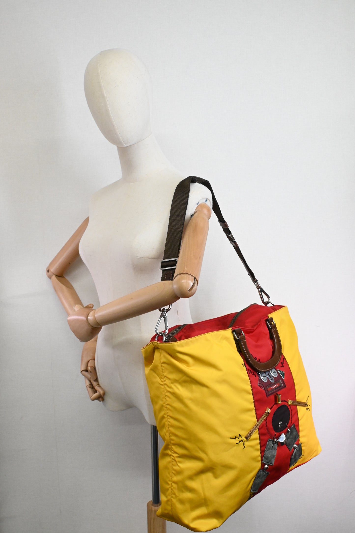 Prada 2way Robot Tote in Red and Yellow Nylon Canvas