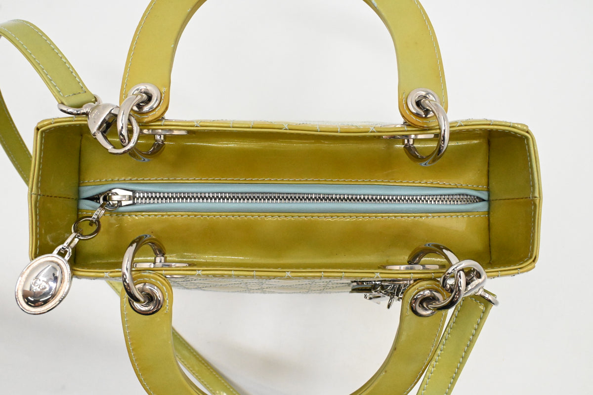 Dior Medium Lady Dior in Green Cannage Patent Leather