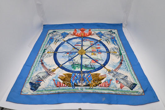 Hermes 'Vive le Vent' Carre 90 in Blue Silk