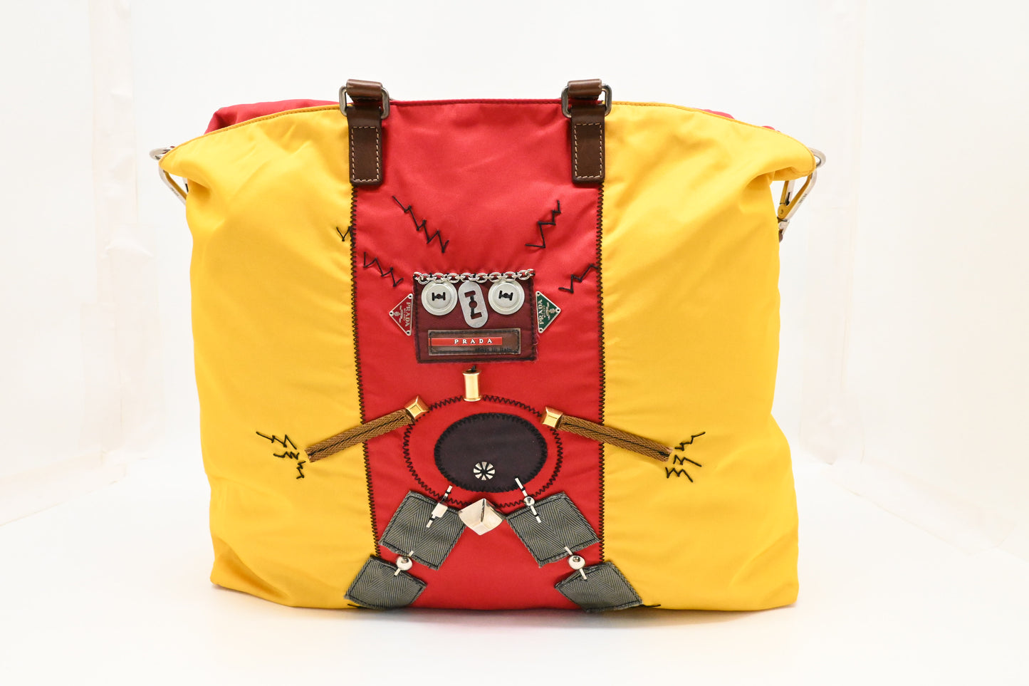 Prada 2way Robot Tote in Red and Yellow Nylon Canvas