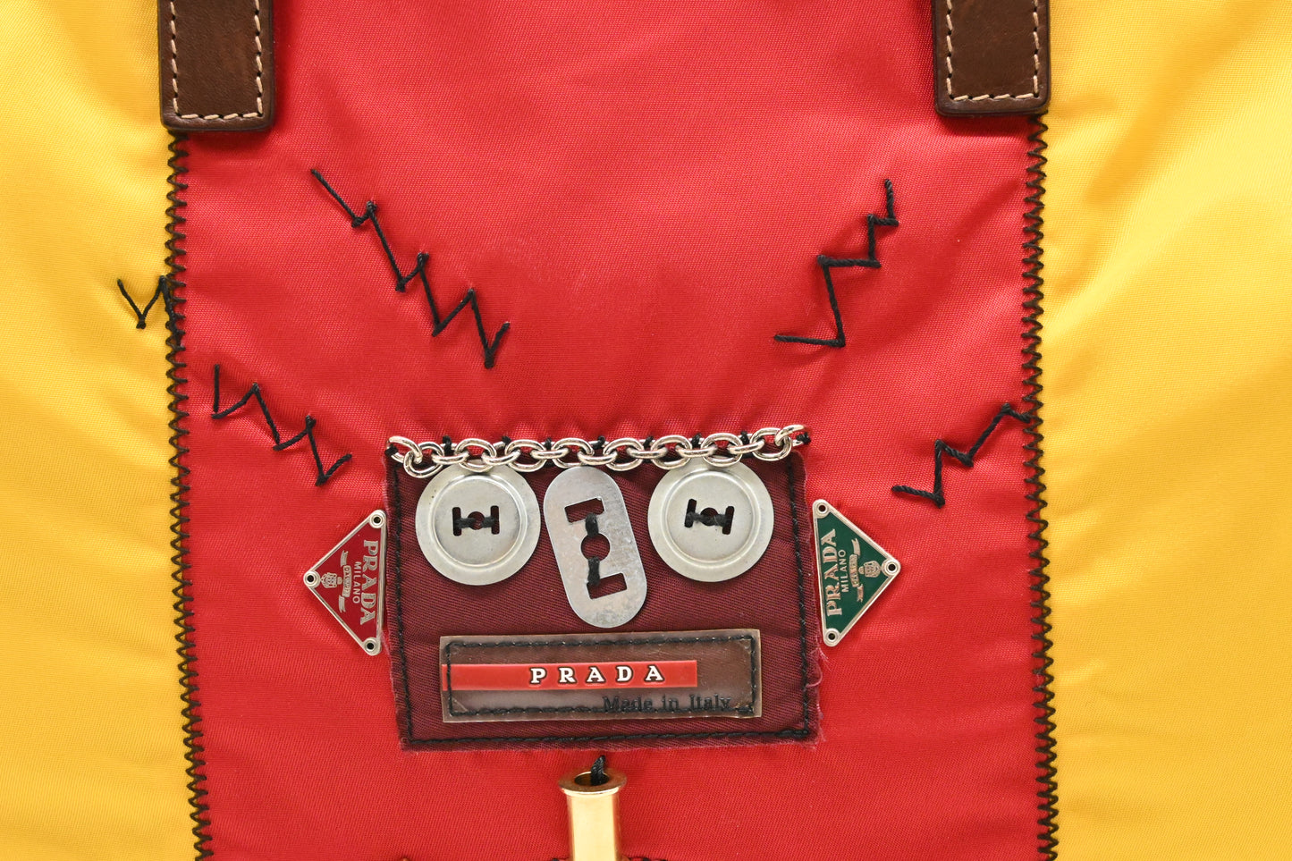 Prada 2way Robot Tote in Red and Yellow Nylon Canvas