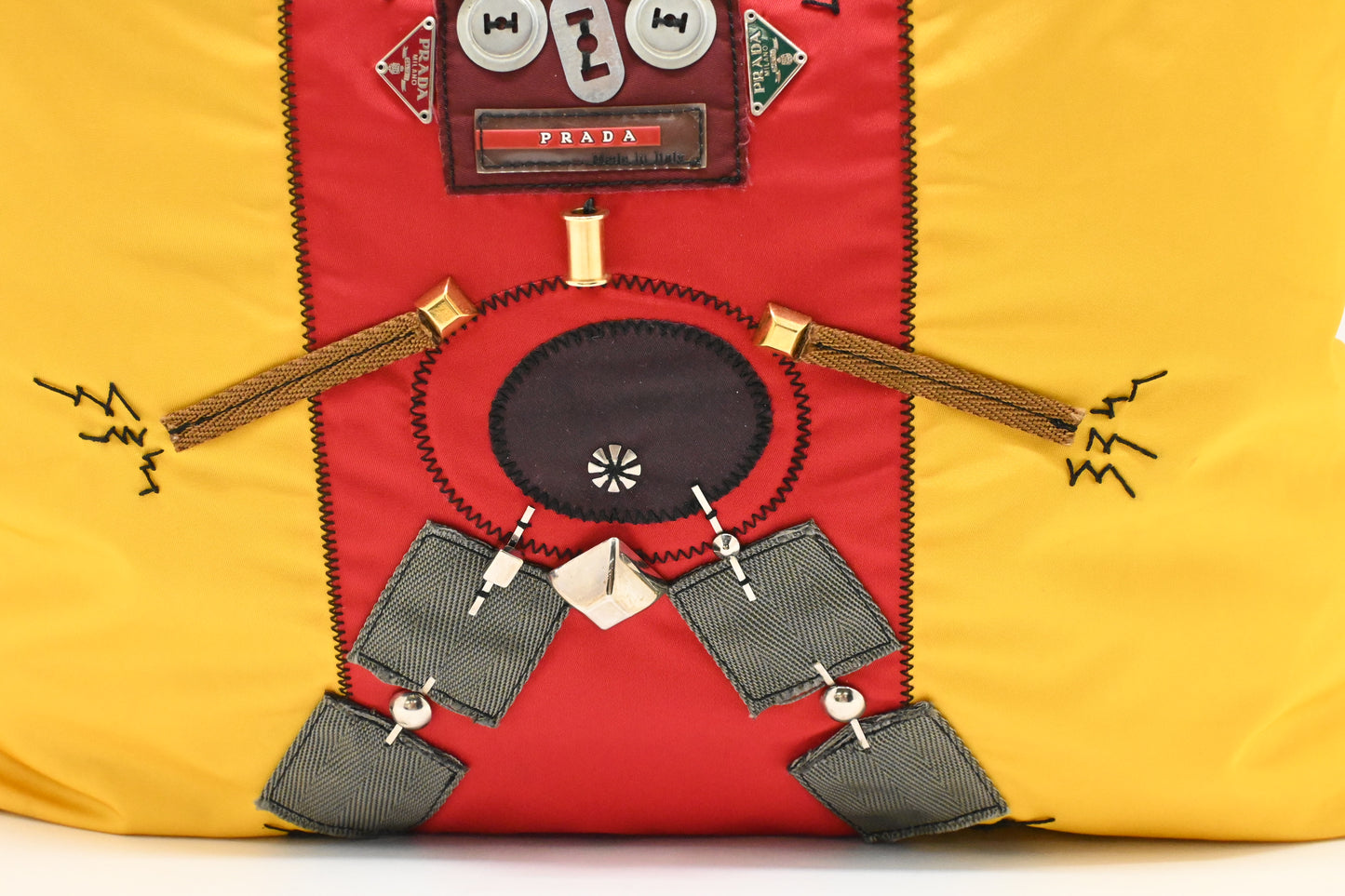 Prada 2way Robot Tote in Red and Yellow Nylon Canvas
