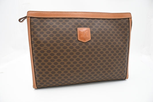 Celine Large Pouch in Brown Macadam Canvas
