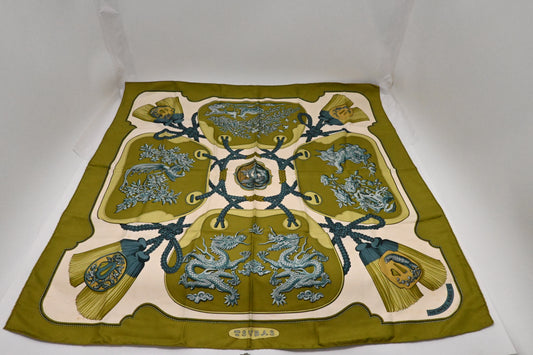 Hermes 'Tsubas' Carre 90 in Green Silk