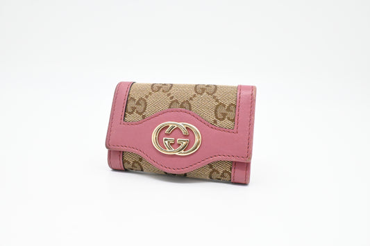 Gucci Key Case in Supreme Canvas and Pink Leather