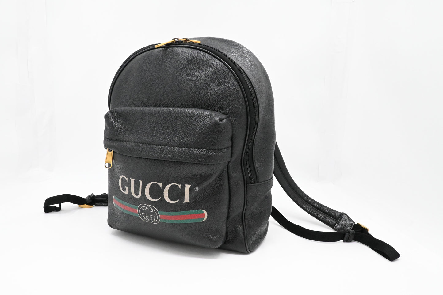 Gucci Logo Print Backpack in Black Leather