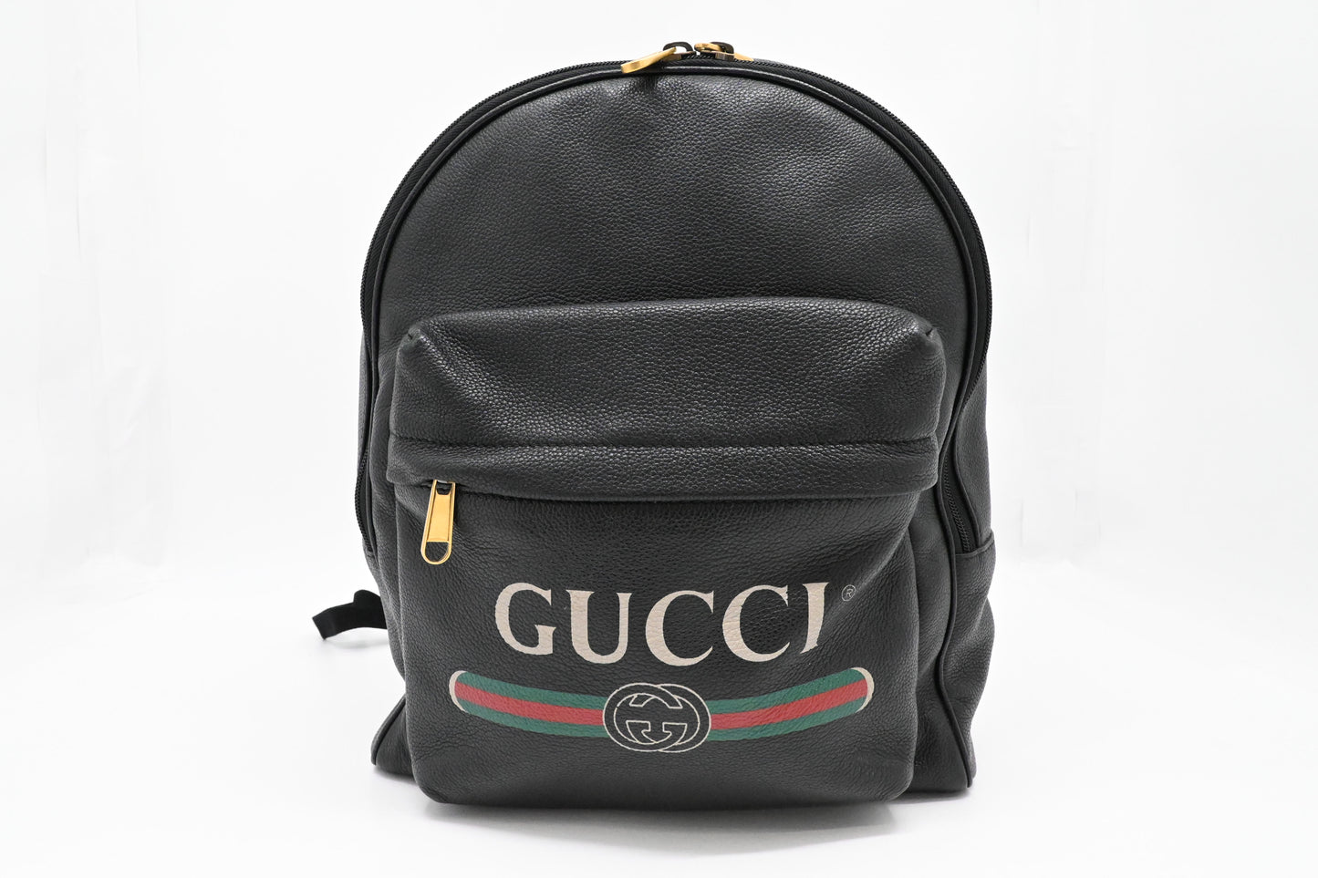Gucci Logo Print Backpack in Black Leather