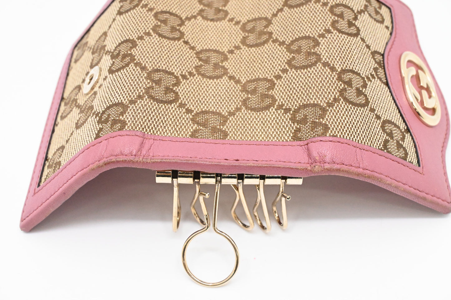Gucci Key Case in Supreme Canvas and Pink Leather