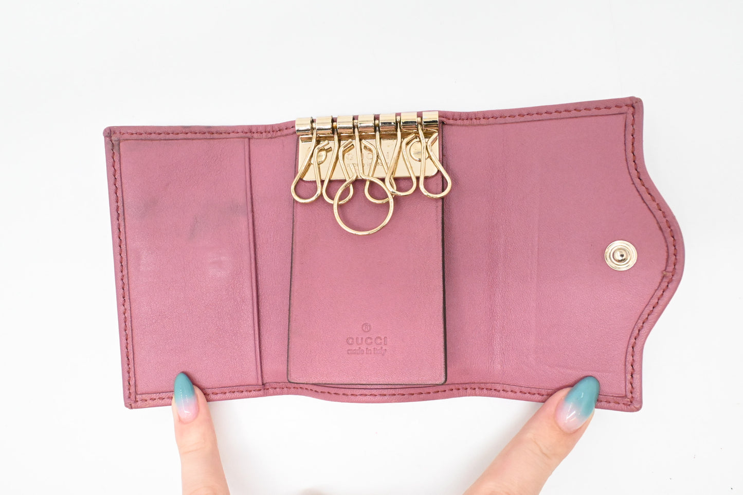 Gucci Key Case in Supreme Canvas and Pink Leather