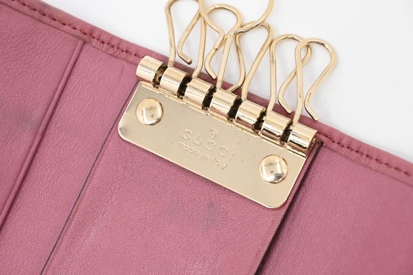 Gucci Key Case in Supreme Canvas and Pink Leather
