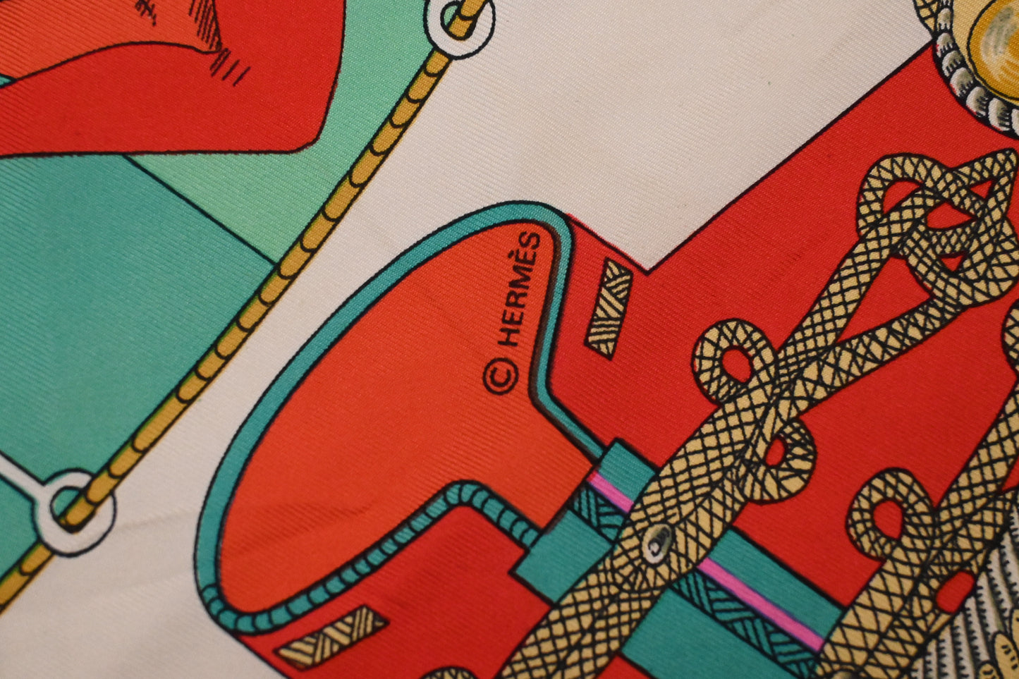 Hermes 'Circus' Carre 90 in Light Red & Turquoise Silk