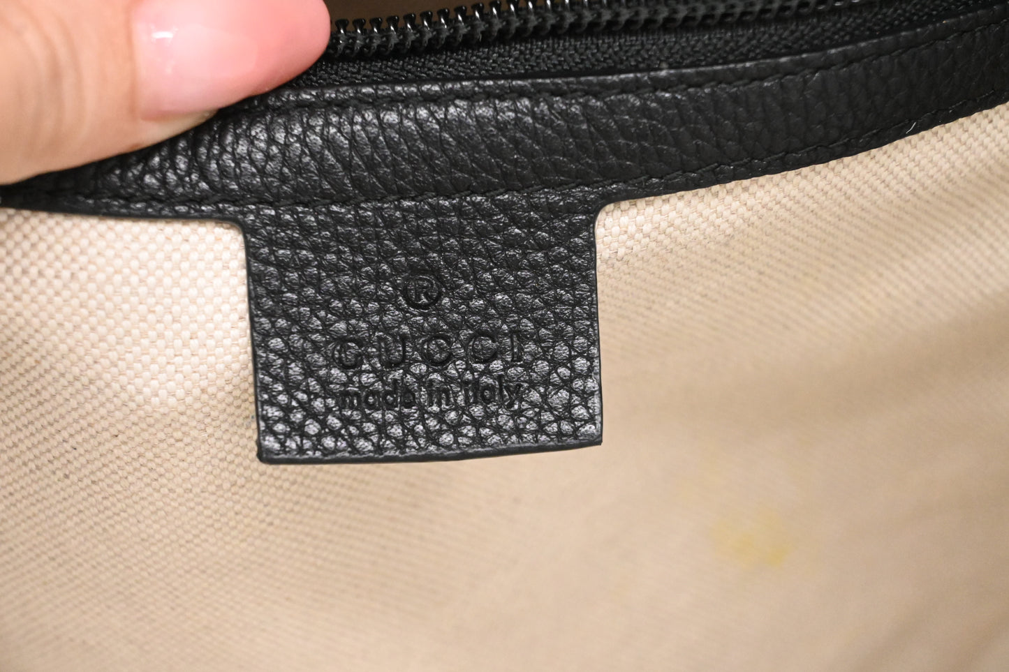 Gucci Logo Print Backpack in Black Leather