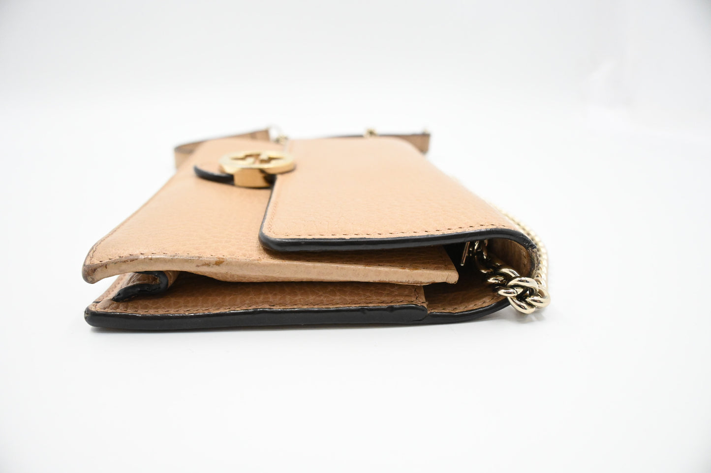 Gucci Interlocking GG Wallet on Chain in Beige Leather