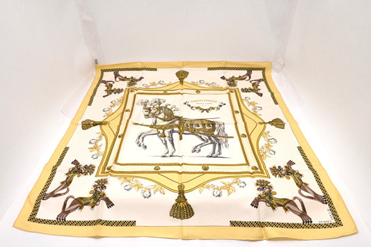 Hermes 'Harnais Francais' Carre 90 in Light Yellow Silk