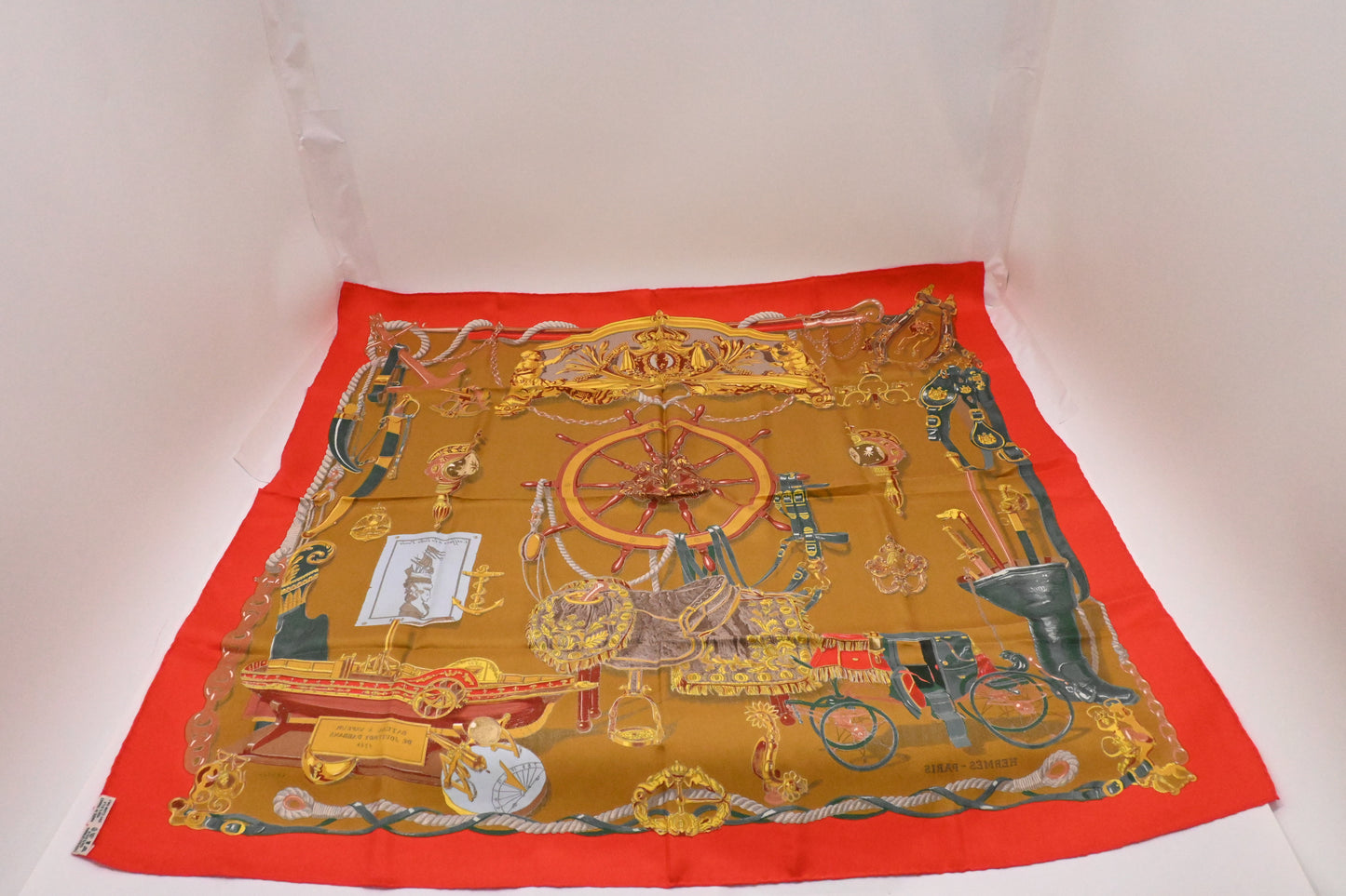Hermes 'Musée' Carre 90 in Light Red Silk