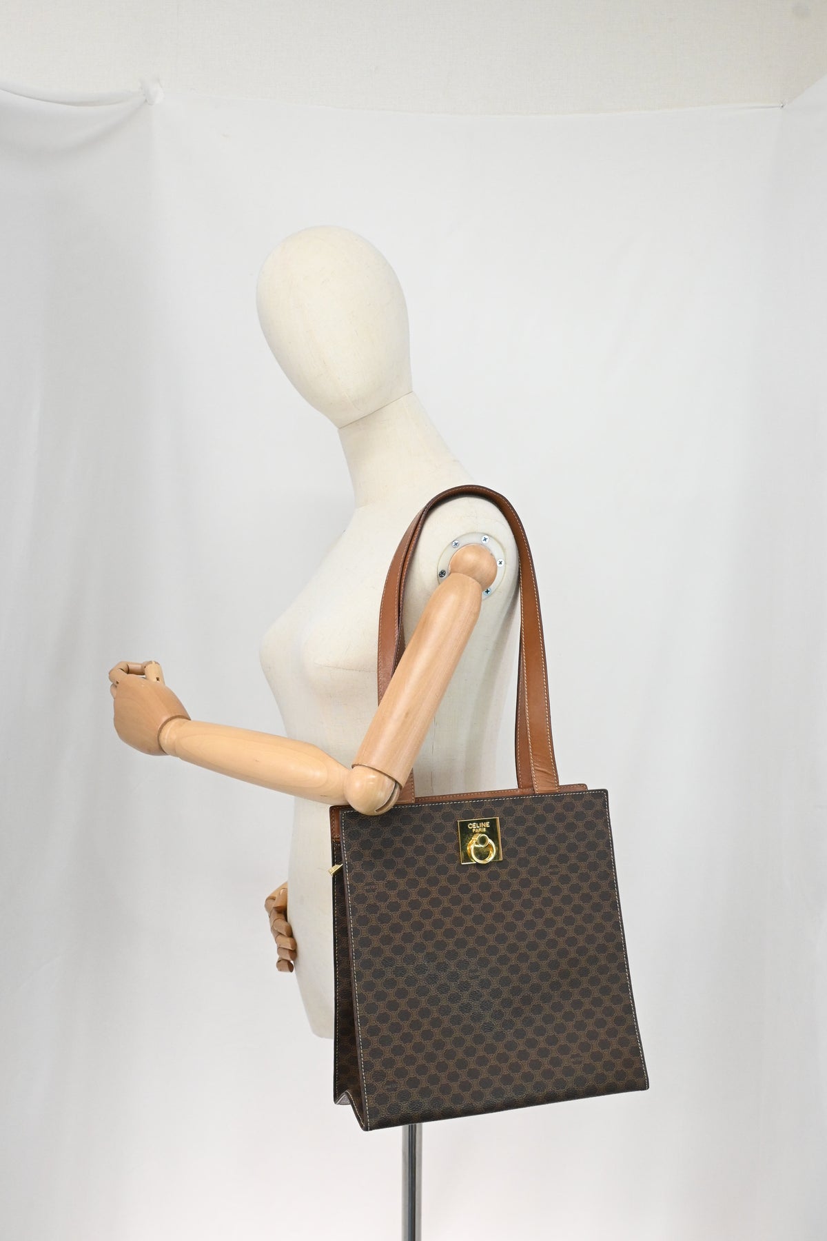 Celine Shoulder Bag in Black Brown Canvas