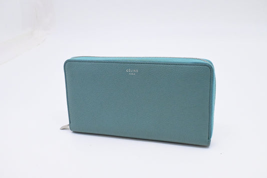 Celine Long Zippy Wallet in Teal Leather