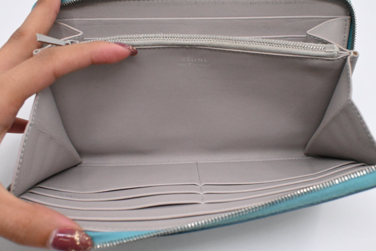 Celine Long Zippy Wallet in Teal Leather