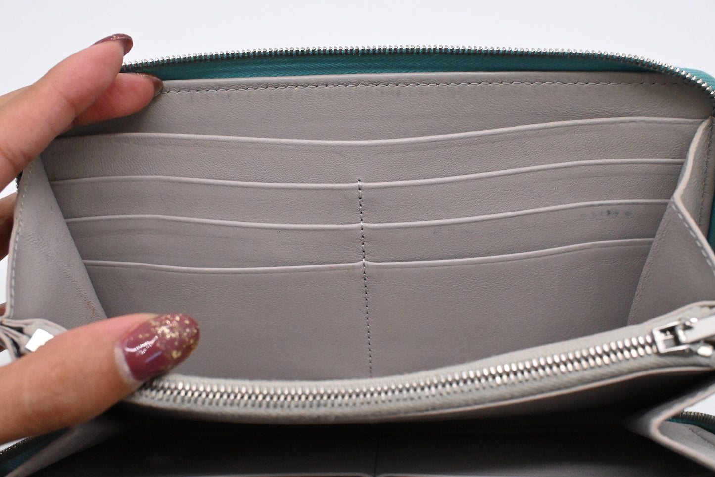 Celine Long Zippy Wallet in Teal Leather