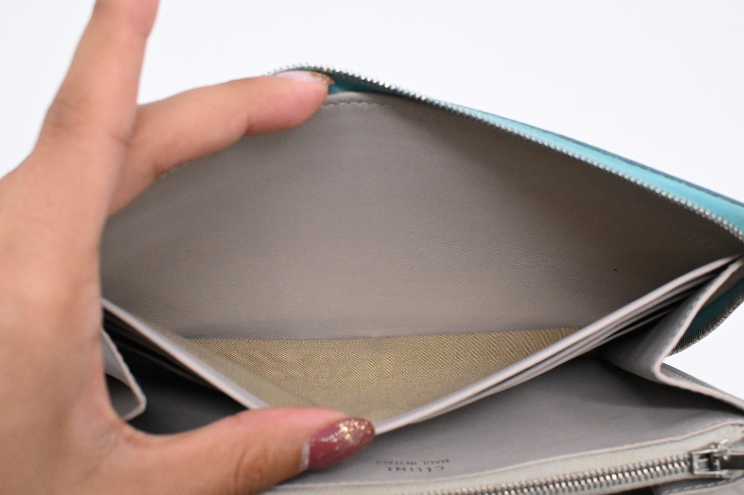 Celine Long Zippy Wallet in Teal Leather