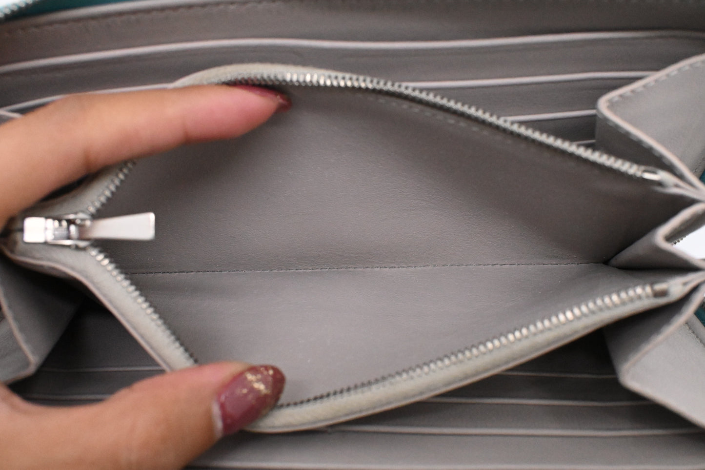 Celine Long Zippy Wallet in Teal Leather