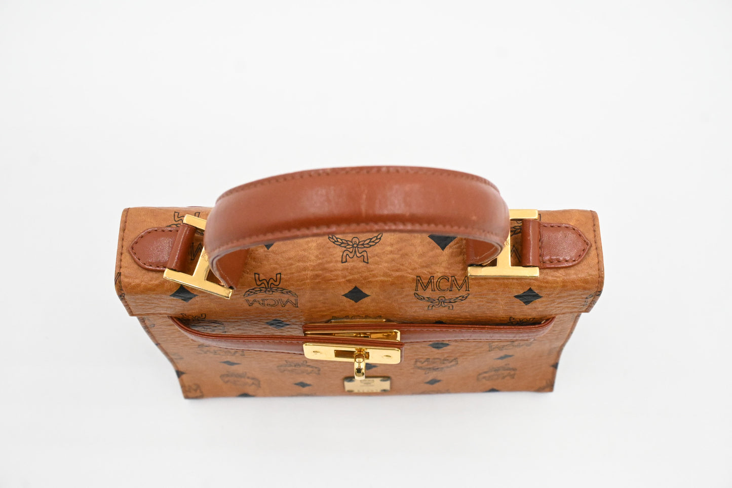 MCM Mini Kelly in Cognac Visetos Canvas