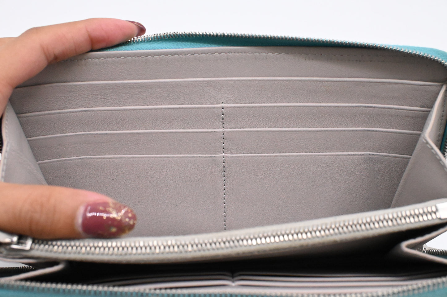 Celine Long Zippy Wallet in Teal Leather