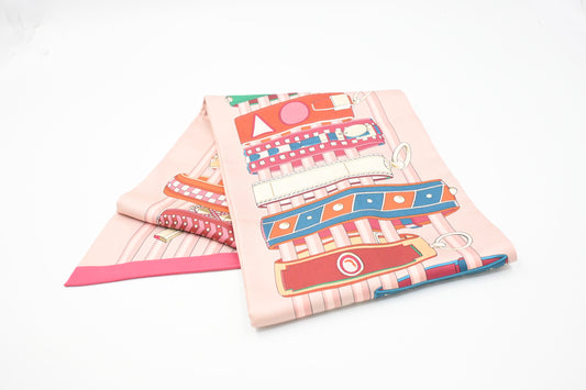 Hermes 'Colliers et Chien' Maxi Twilly in Pink Silk