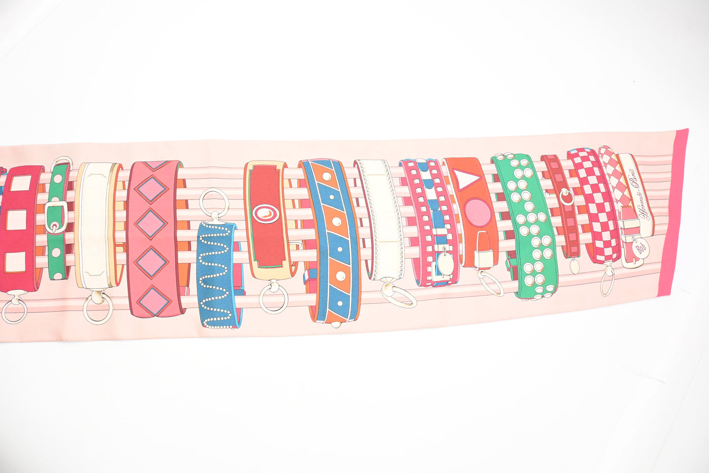 Hermes 'Colliers et Chien' Maxi Twilly in Pink Silk