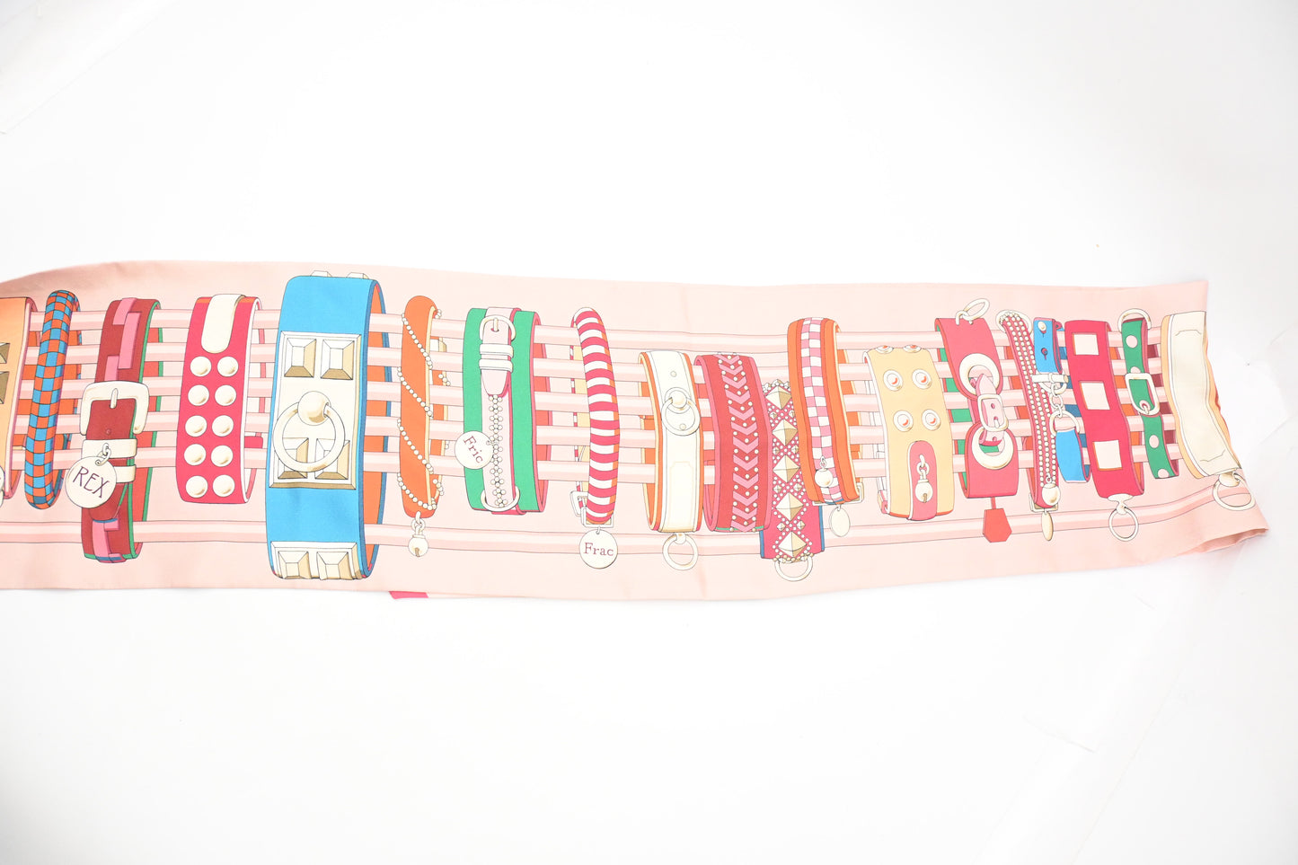 Hermes 'Colliers et Chien' Maxi Twilly in Pink Silk