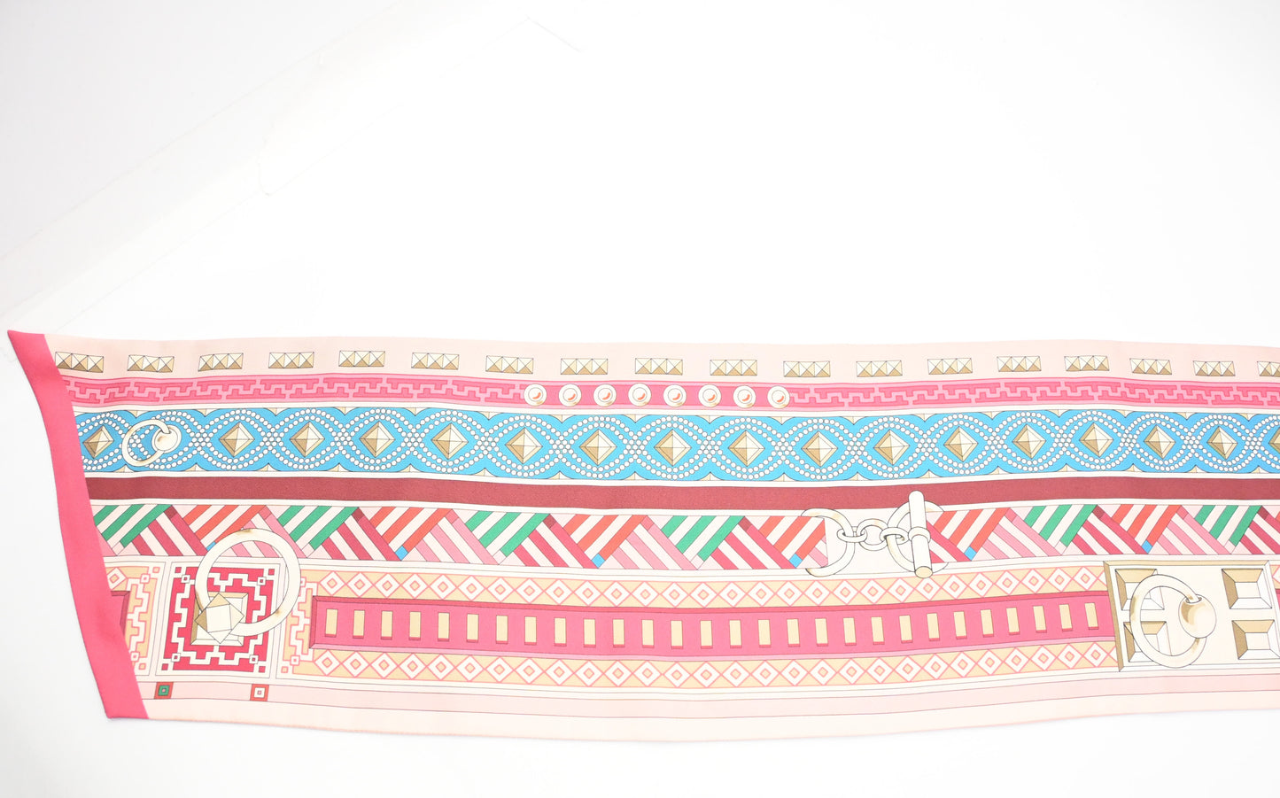 Hermes 'Colliers et Chien' Maxi Twilly in Pink Silk