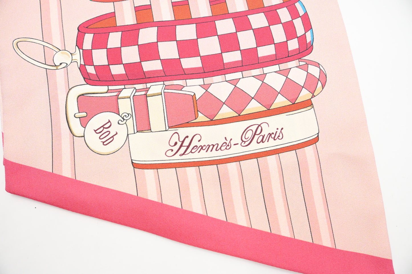 Hermes 'Colliers et Chien' Maxi Twilly in Pink Silk