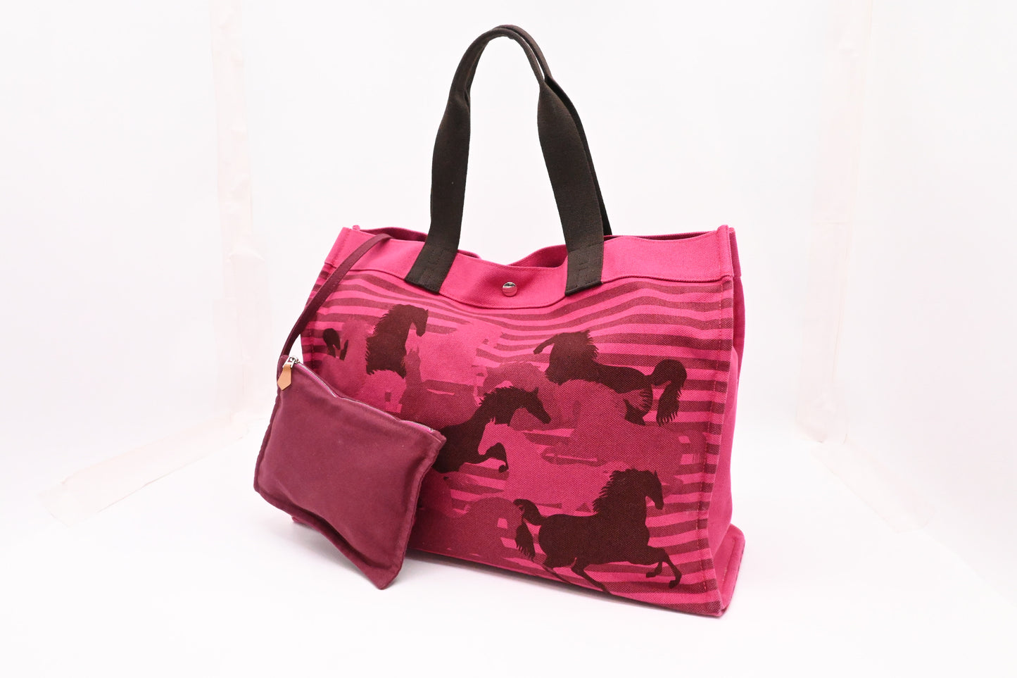 Hermes Chevaux en Camouflage Beach Bag in Pink Canvas