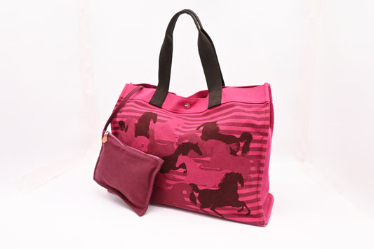Hermes Chevaux en Camouflage Beach Bag in Pink Canvas
