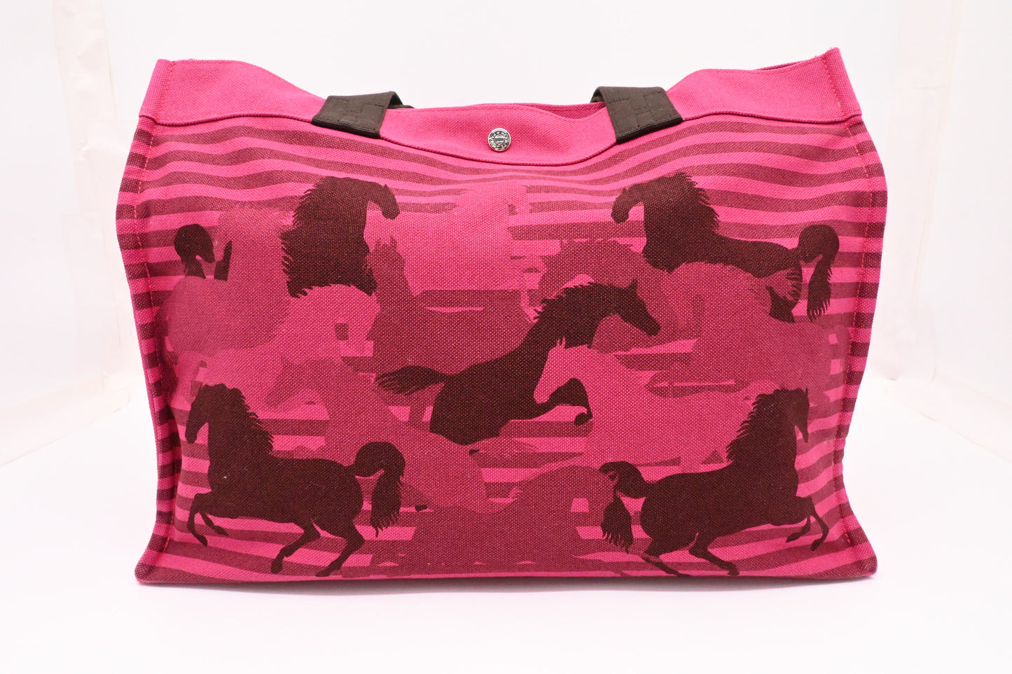 Hermes Chevaux en Camouflage Beach Bag in Pink Canvas