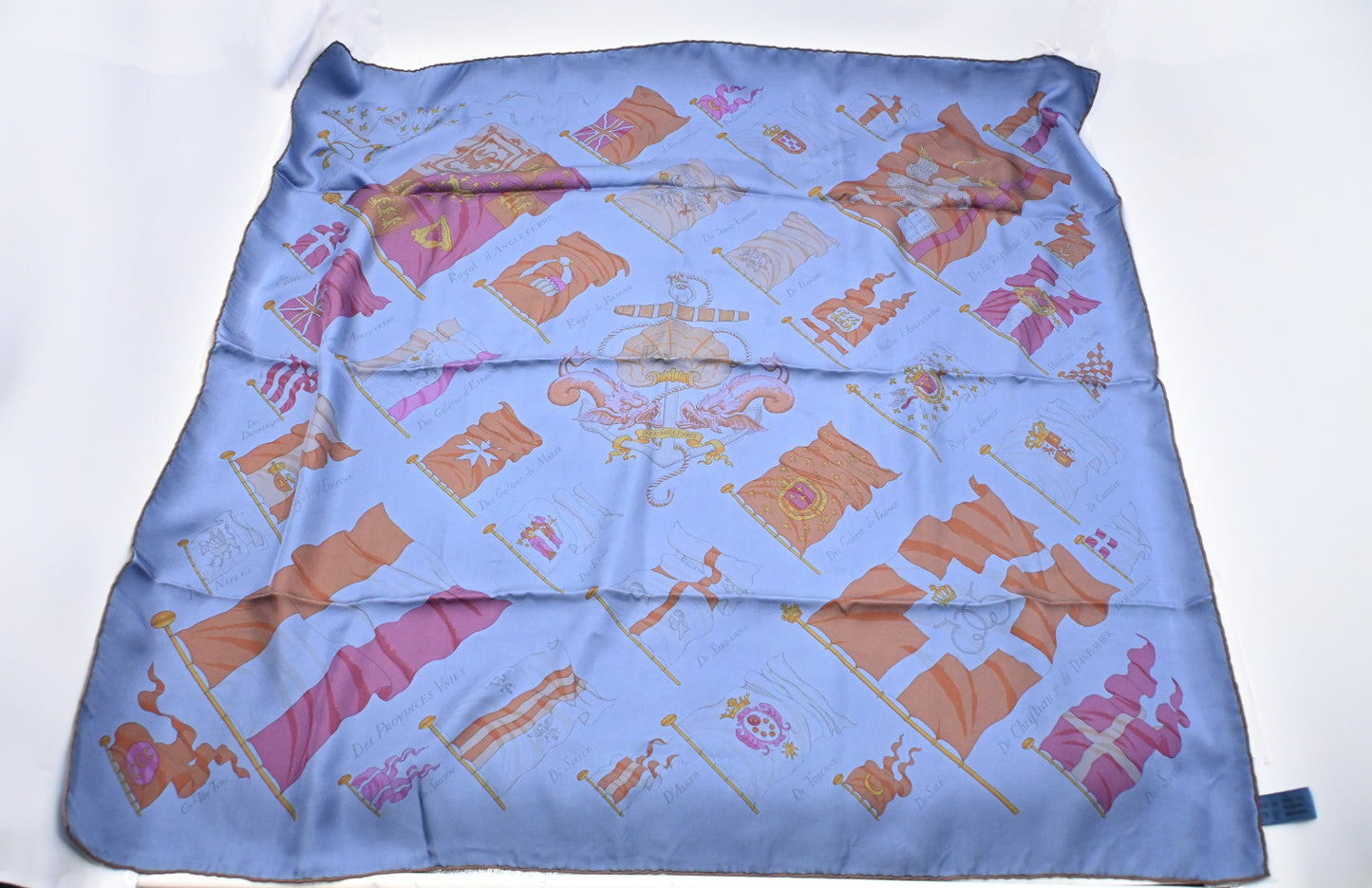 Hermes 'Pavois' Carre 90 in Blue Dip Dye Silk