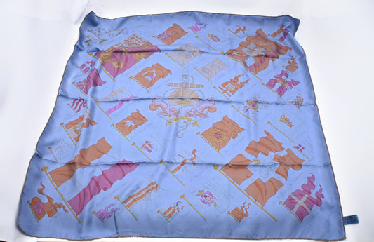 Hermes 'Pavois' Carre 90 in Blue Dip Dye Silk